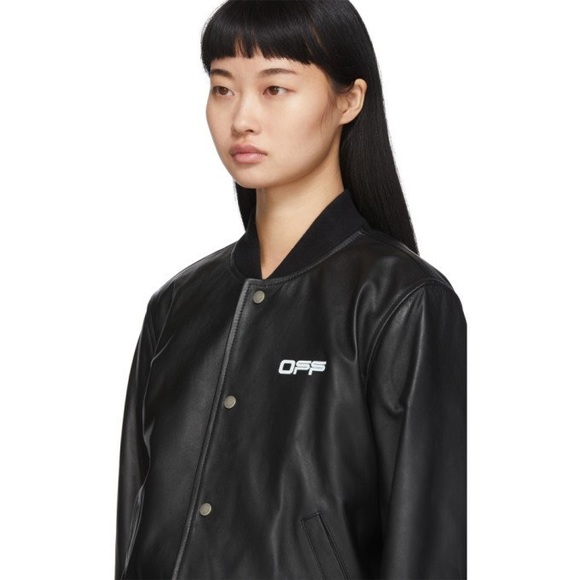 Off White Black Leather Arrow Bomber Jacket - Picture 5 of 5